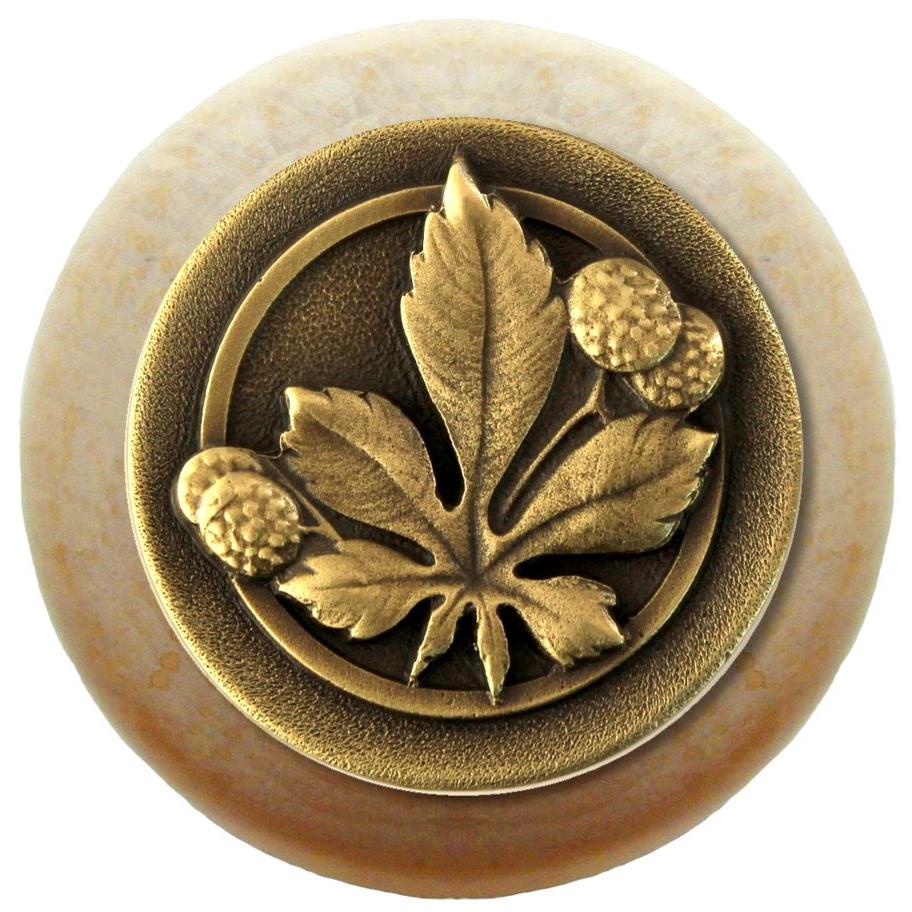 Notting Hill NHW-743N-AB Horse Chestnut Wood Knob in Antique Brass/Natural wood finish